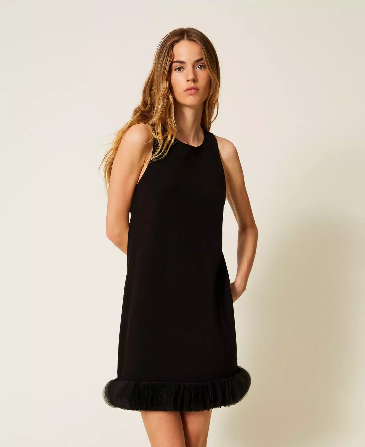 Abito corto in maglia e organza Twinset