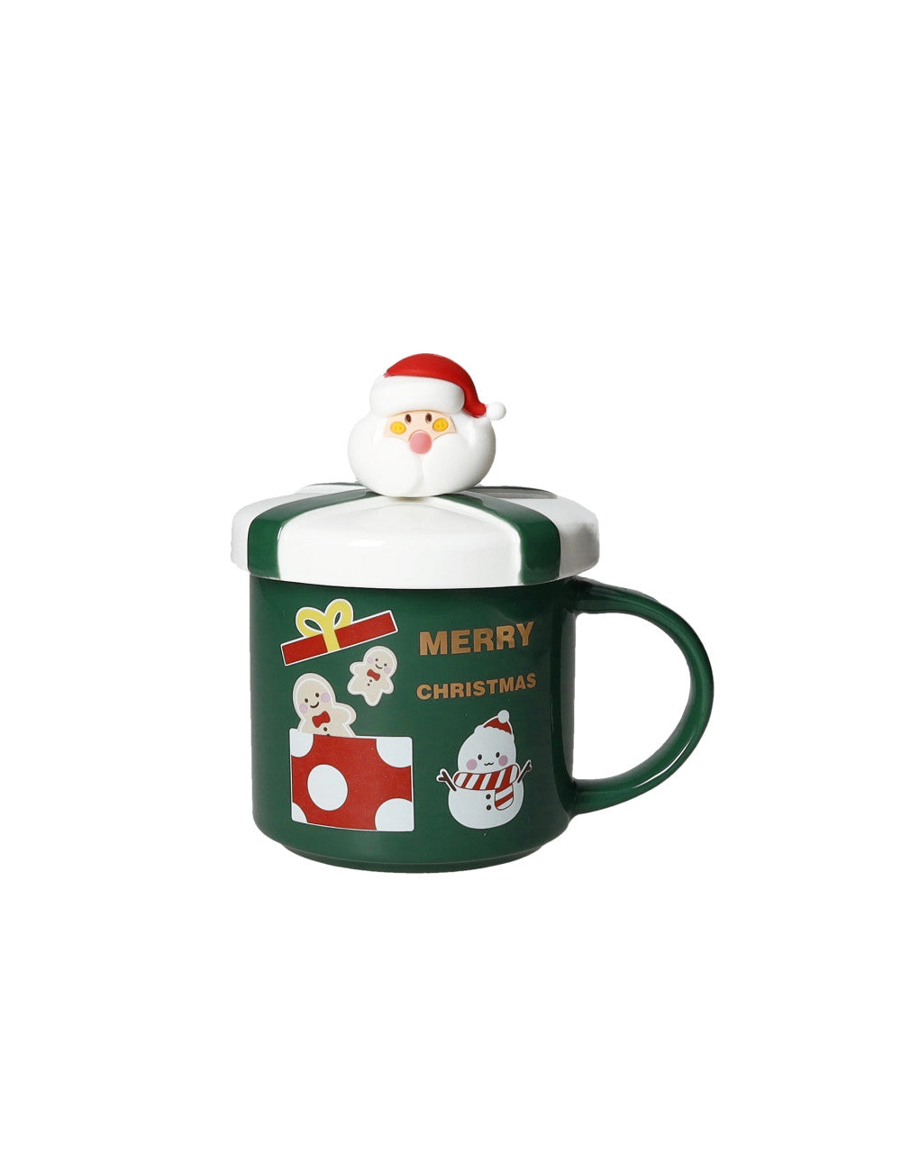 MUG VERDE CON TAPPO E CUCCHIAINO BABBO NATALE