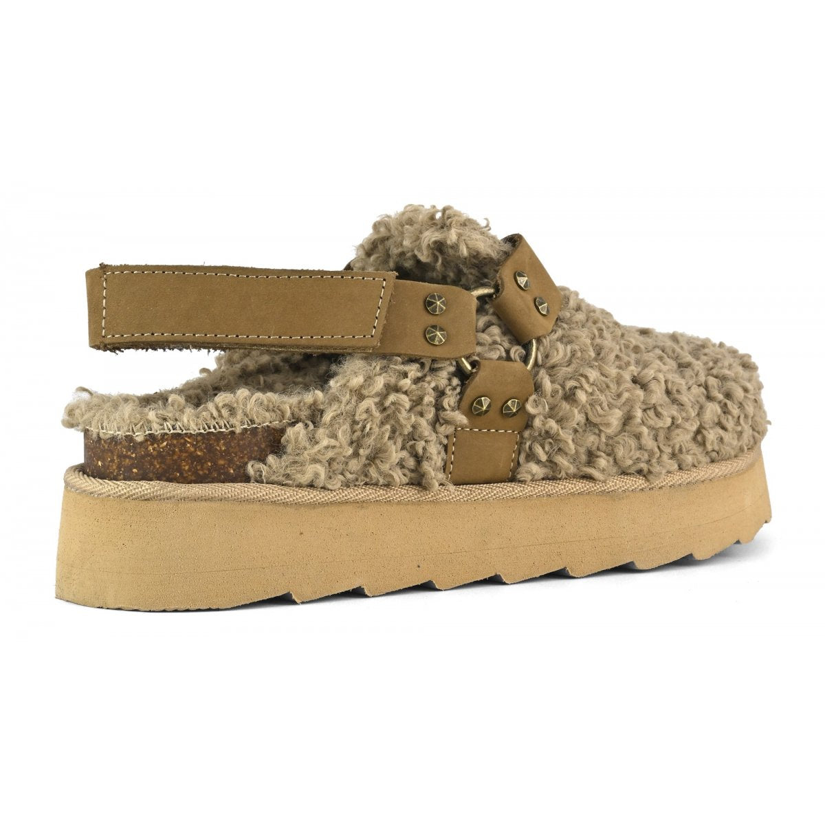 Sabot platform in pelo teddy con cinurino in pelle COLORS OF CALIFORNIA