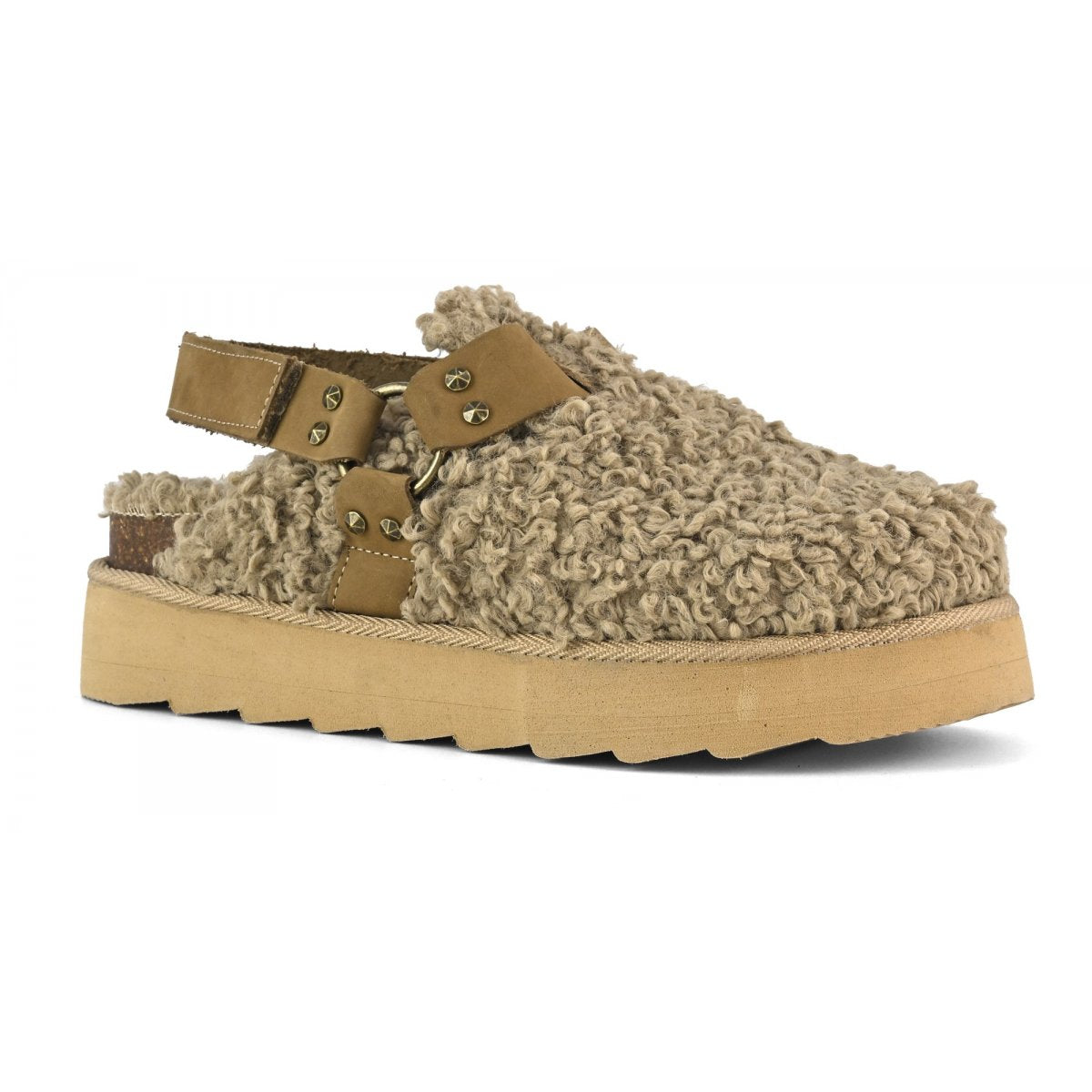 Sabot platform in pelo teddy con cinurino in pelle COLORS OF CALIFORNIA