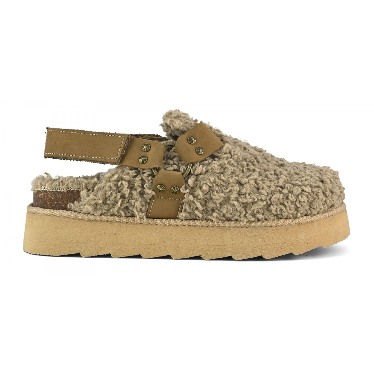 Sabot platform in pelo teddy con cinurino in pelle COLORS OF CALIFORNIA