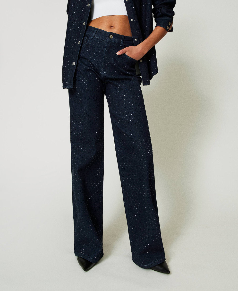 Jeans wide leg in full strass TWINSET