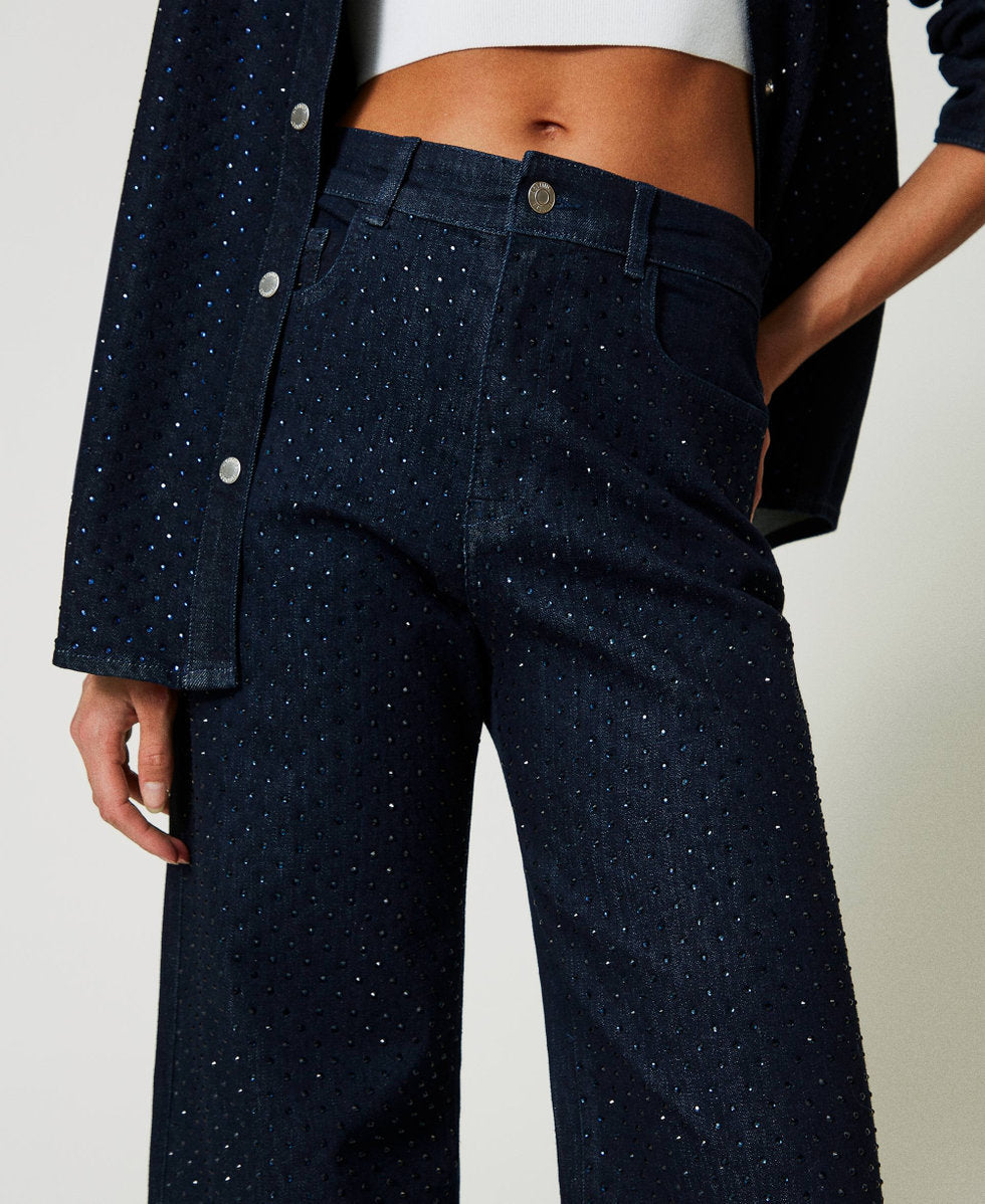 Jeans wide leg in full strass TWINSET