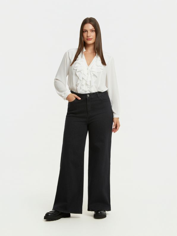 Wide-leg jeans in black denim Mat