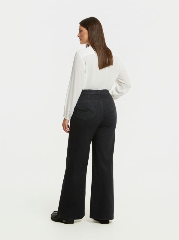Wide-leg jeans in black denim Mat