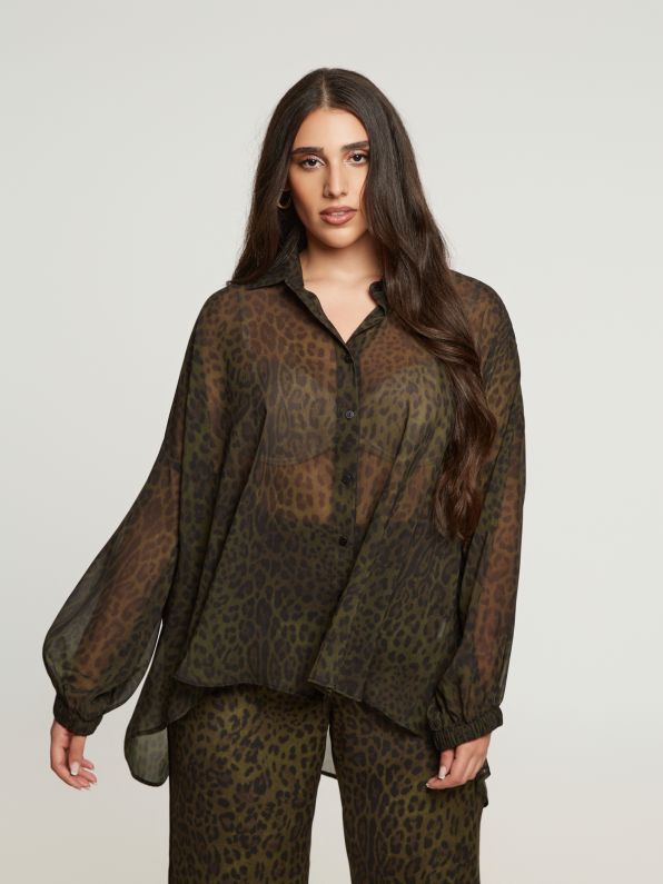Camicia trasparente con stampa animalier Mat