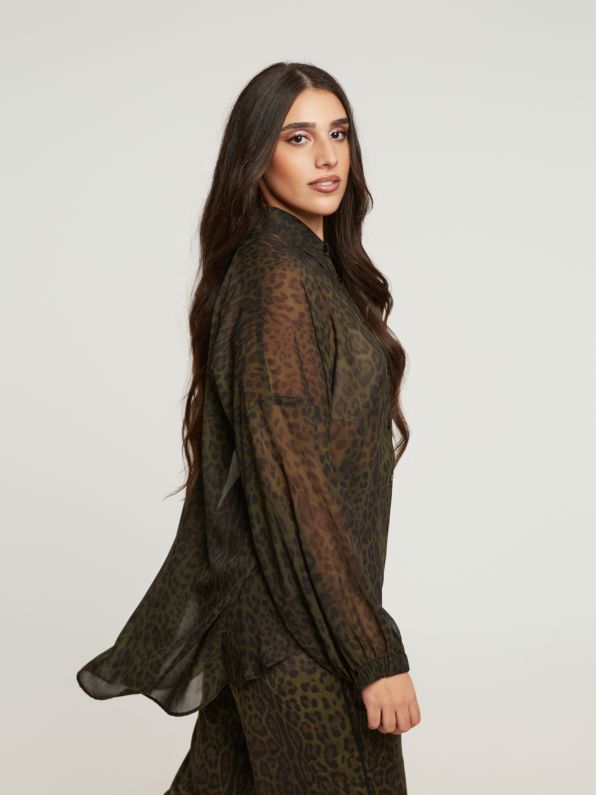 Camicia trasparente con stampa animalier Mat