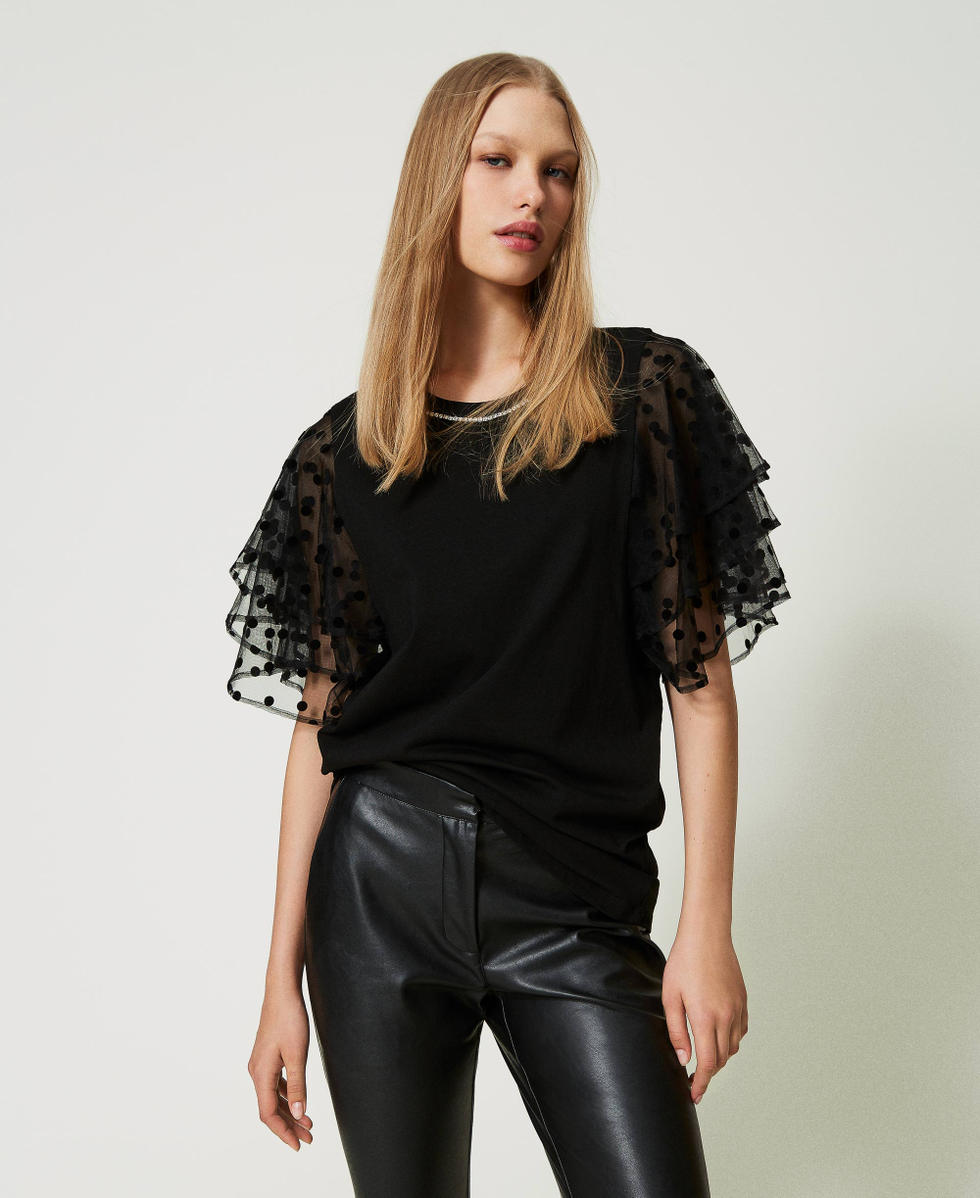 T-shirt con maniche in tulle TWINSET