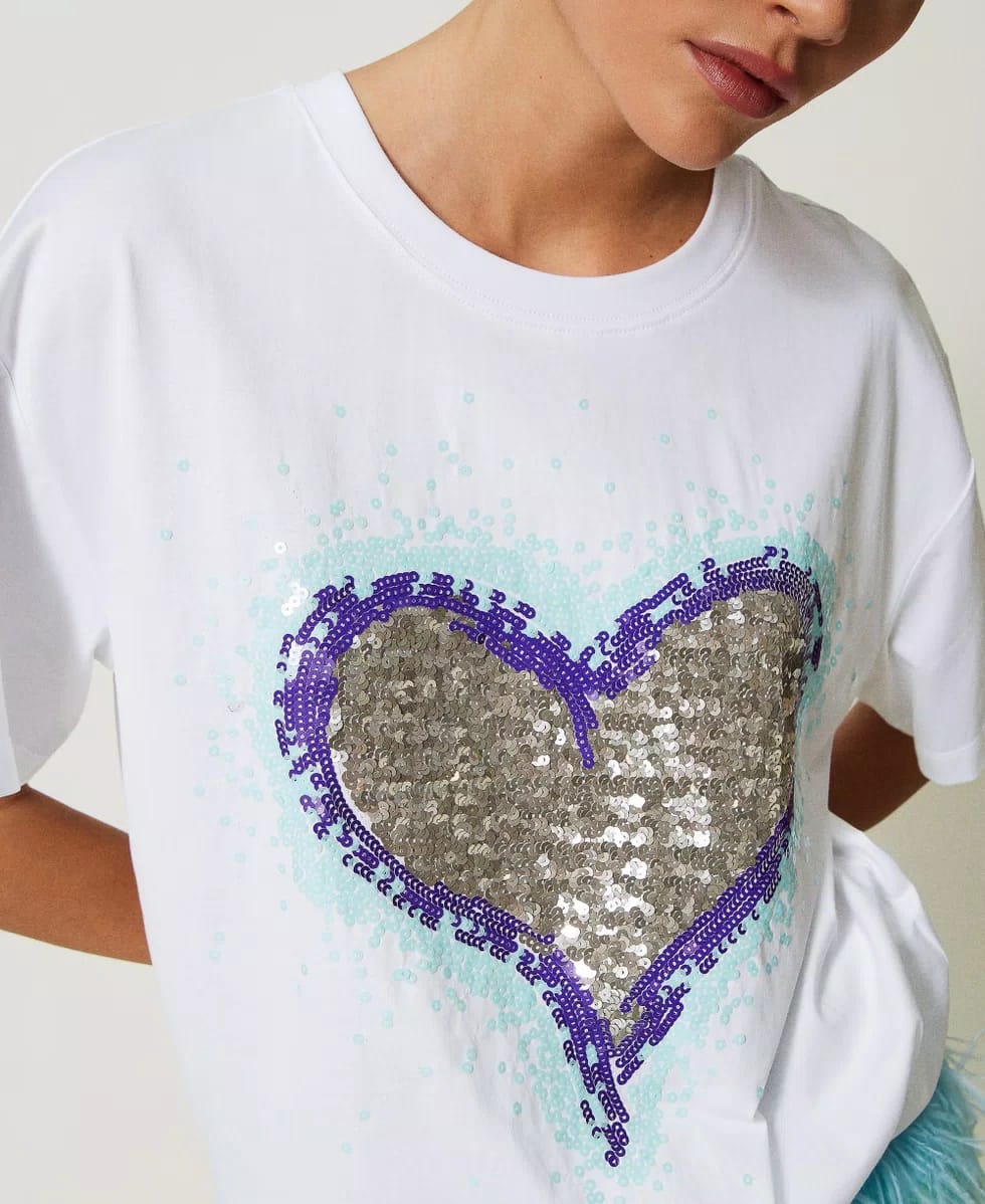 T-shirt over con grafica e paillettes TWINSET