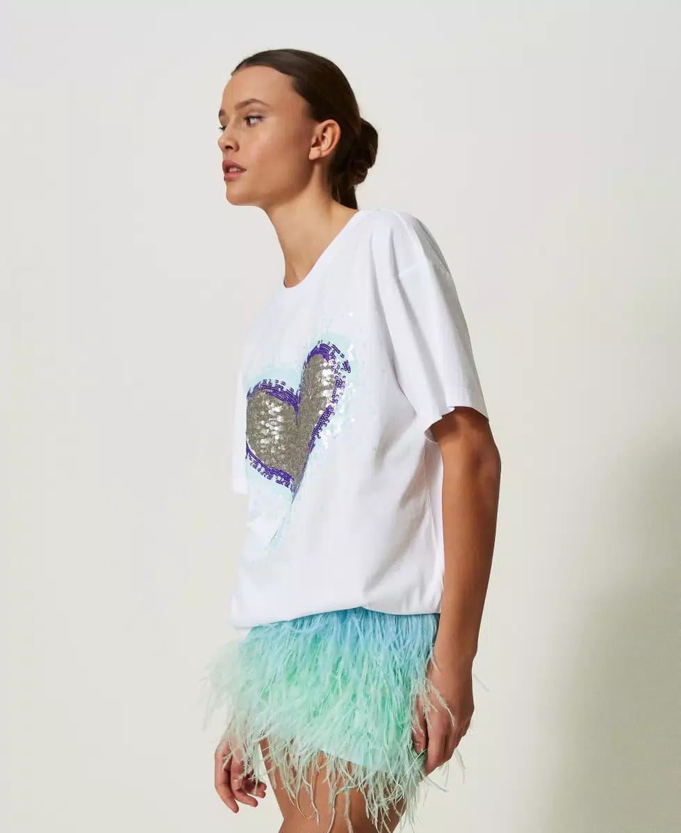 T-shirt over con grafica e paillettes TWINSET