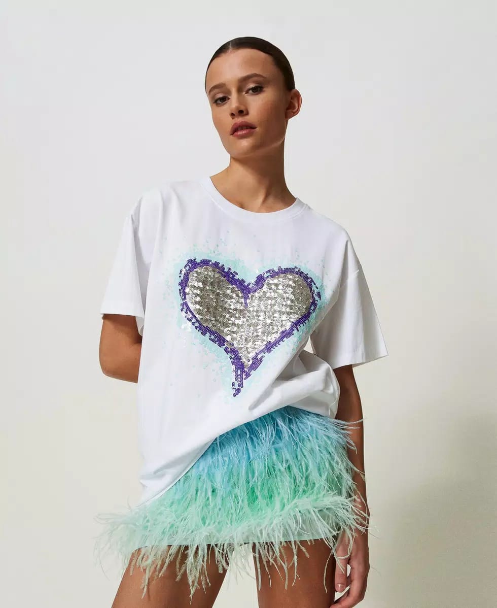 T-shirt over con grafica e paillettes TWINSET