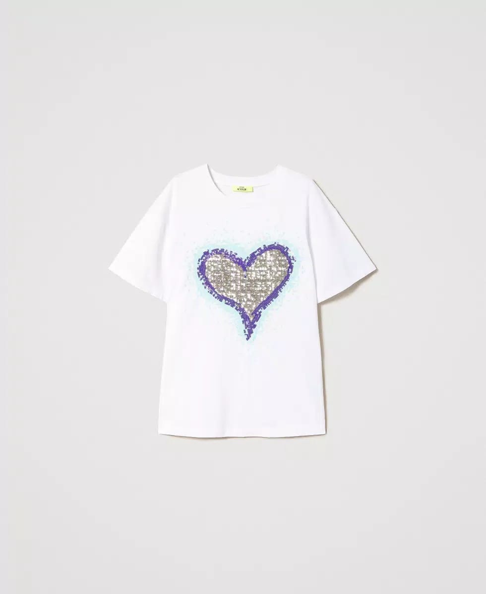 T-shirt over con grafica e paillettes TWINSET