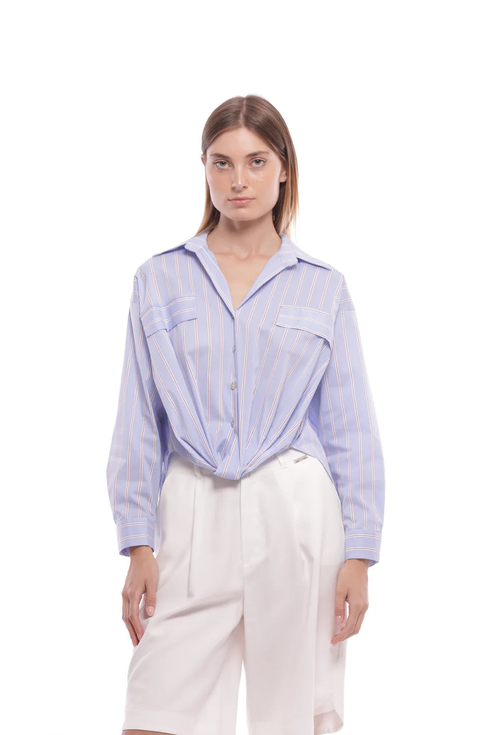CAMICIA IN COTONE A RIGHE CON NODO MIMI-MUA