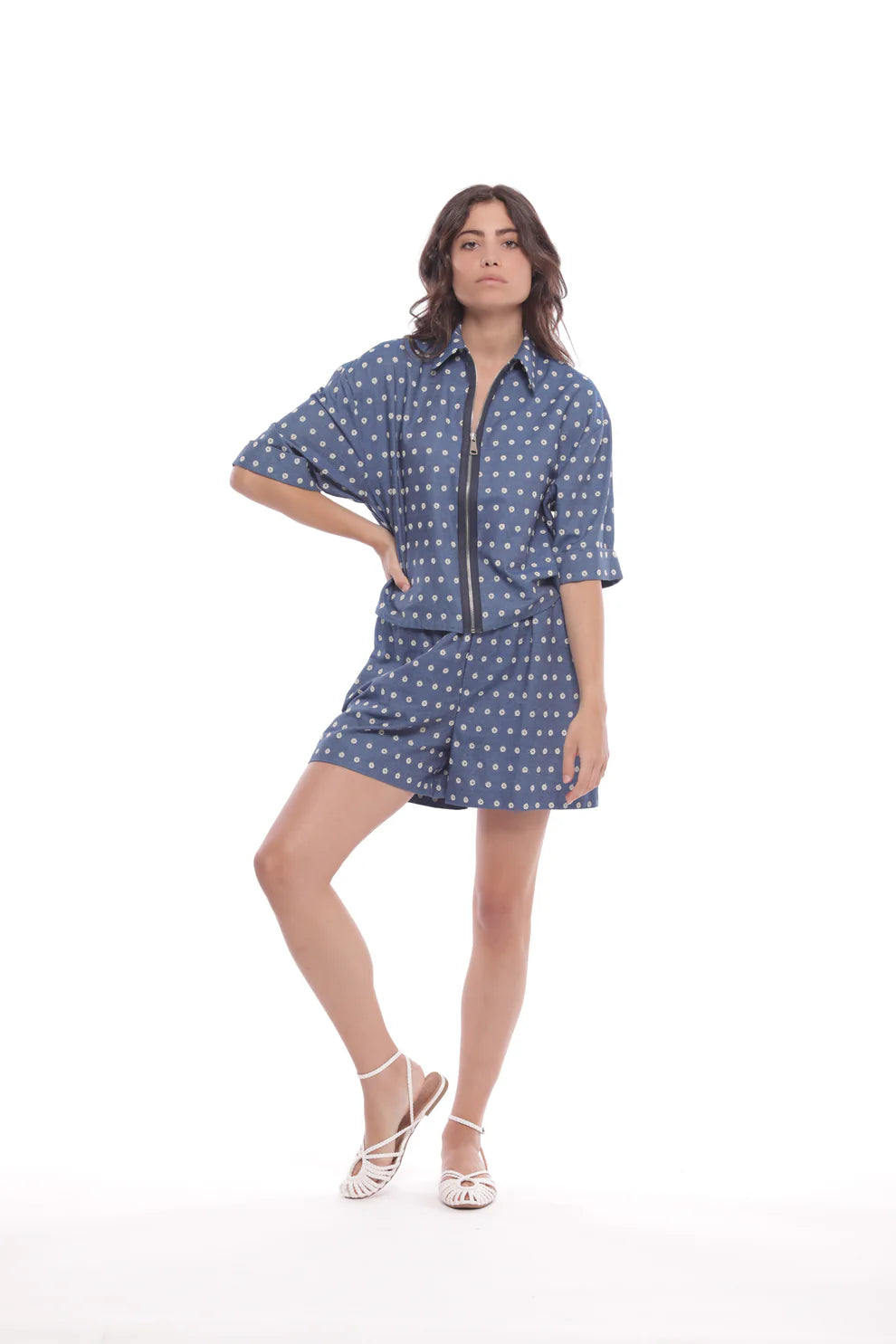 PANTALONE SHORT IN CHAMBRAY RICAMATO MIMI-MUA