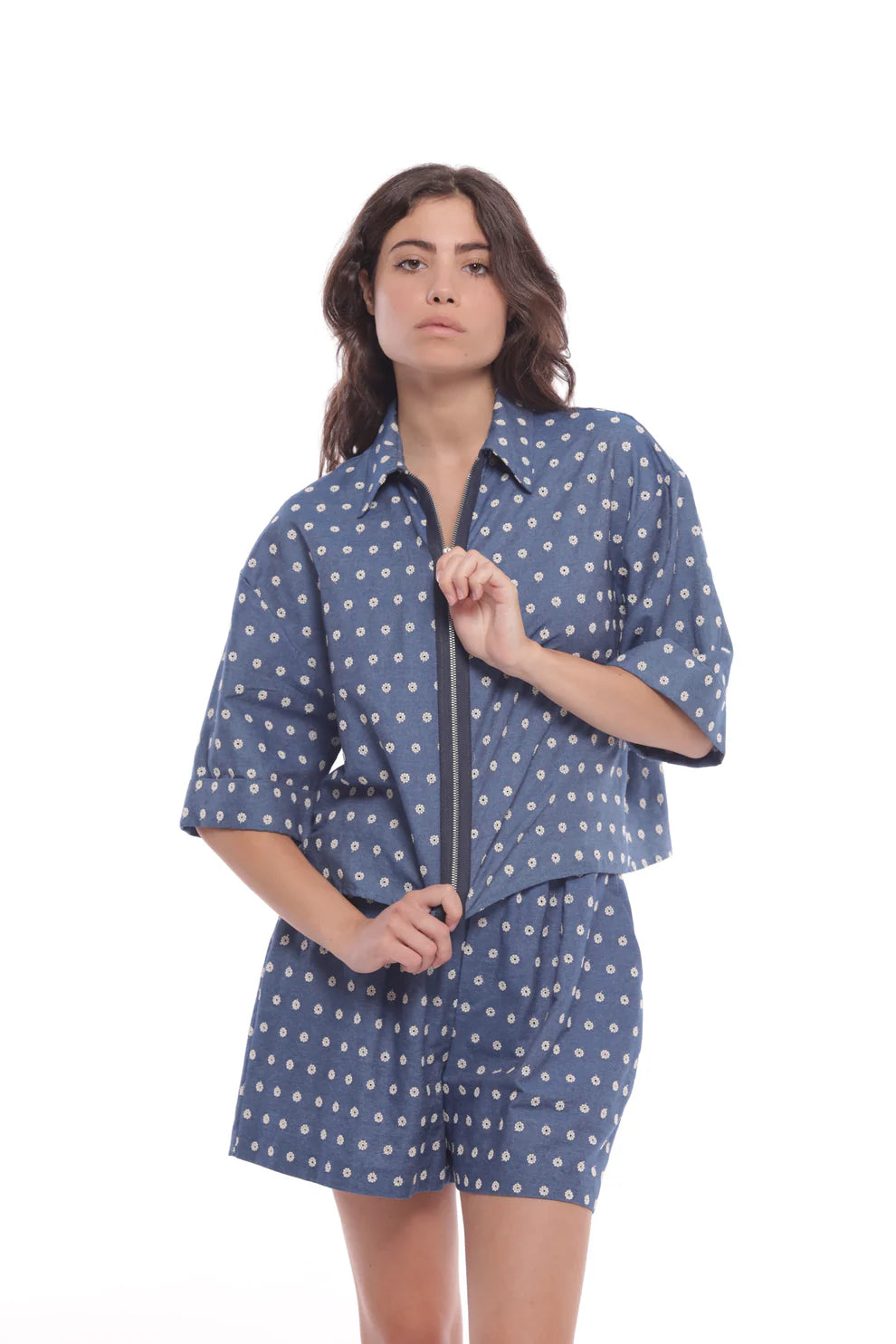 GIACCA CROPPED IN CHAMBRAY RICAMATO MIMI-MUA