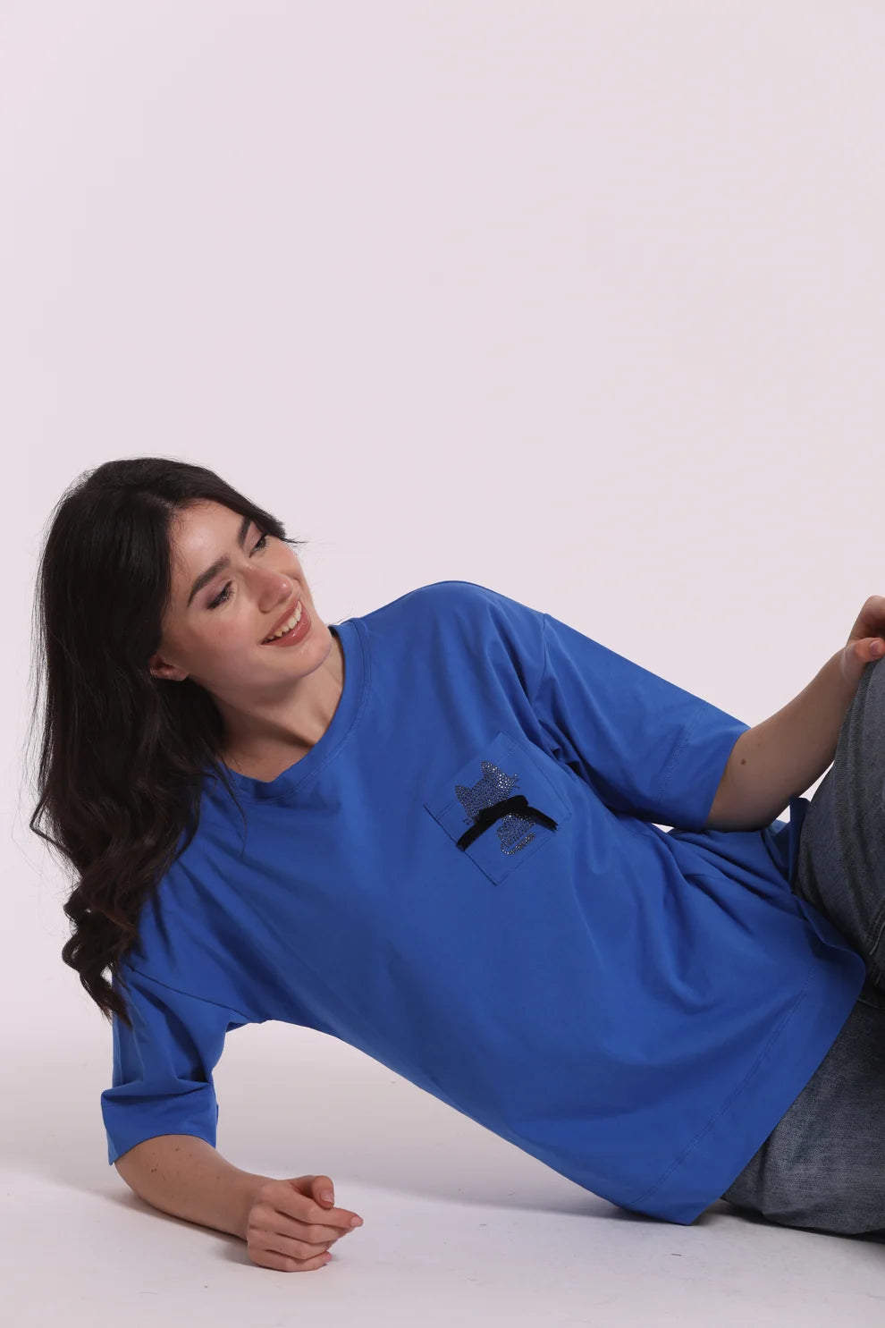 T-SHIRT CON TASCHINO E GATTO STRASS MIMI-MUA