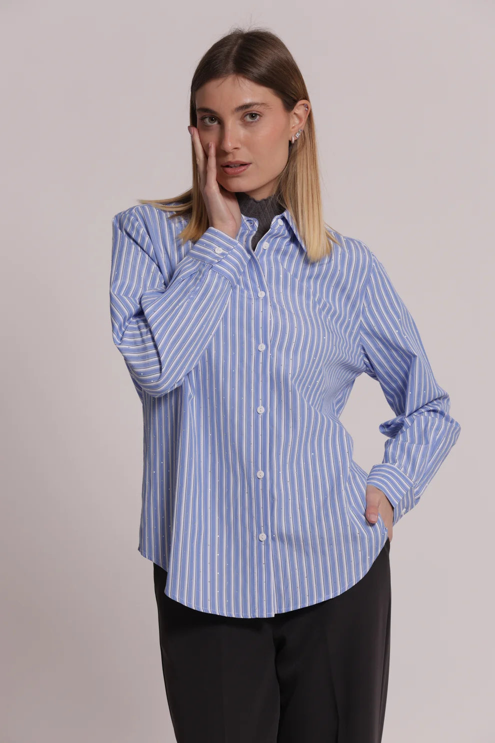 CAMICIA A RIGHE CON STRASS MIMI-MUA