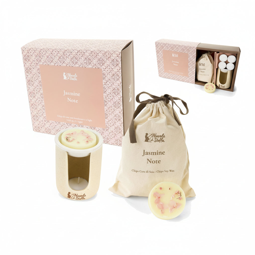 Set aromaterapia rosa con 7 tart, 4 tealight e 1 bruciatore  - Nuvole di Stoffa