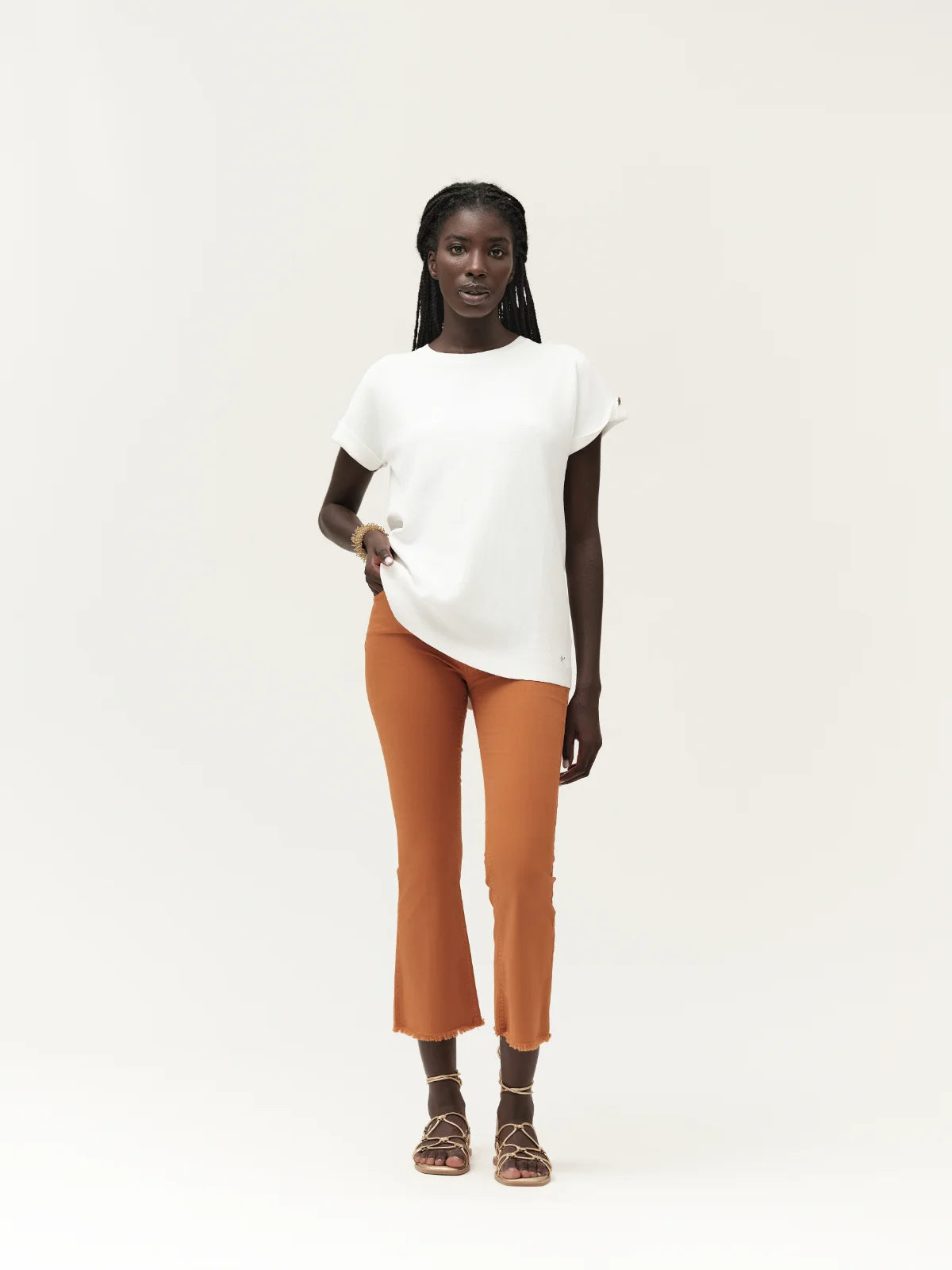 PANTALONE A ZAMPETTA SFRANGIATO GABARDINA WHITE WISE