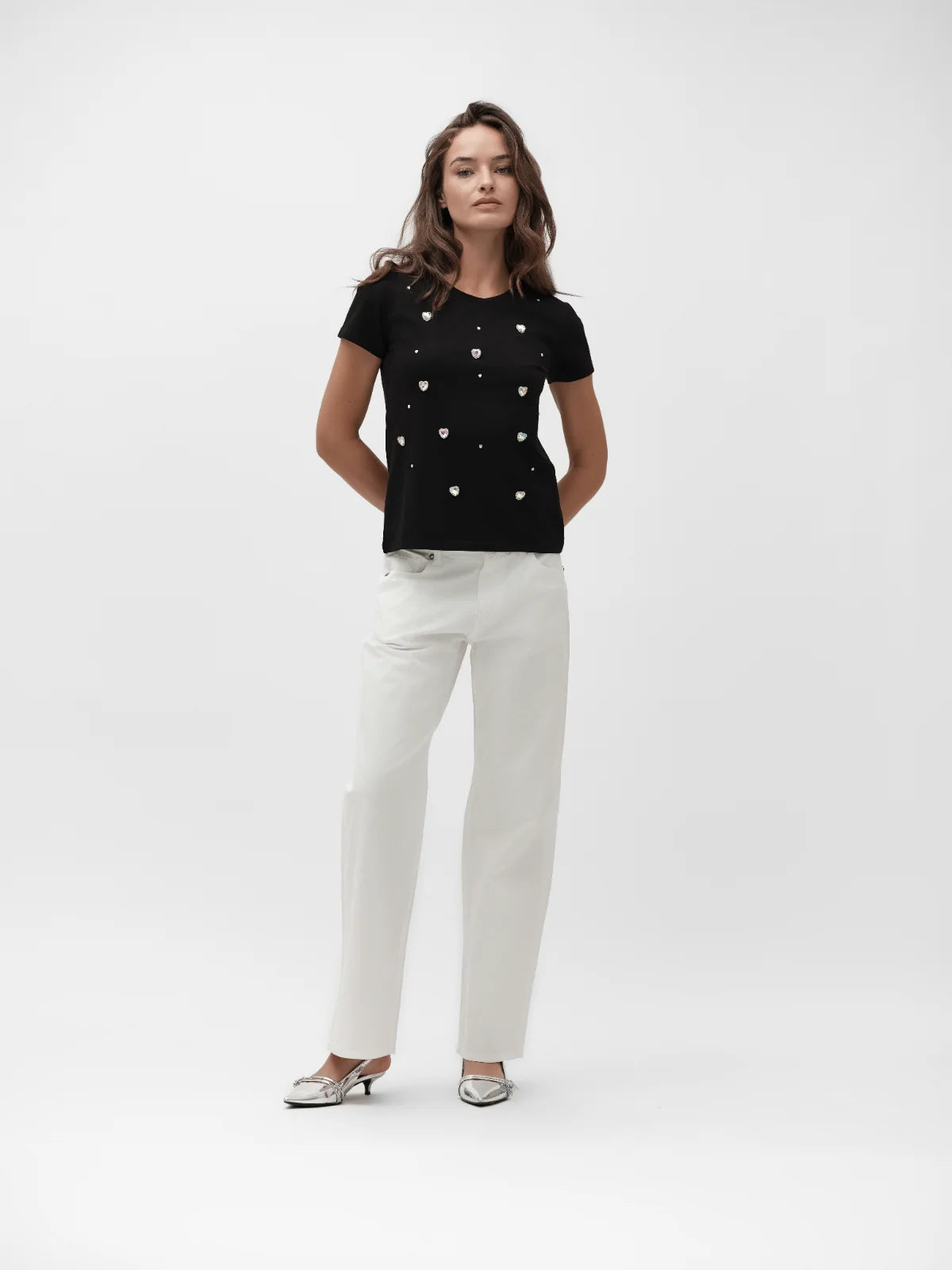 T-SHIRT CON APPLICAZIONI GIOIELLO WHITE WISE
