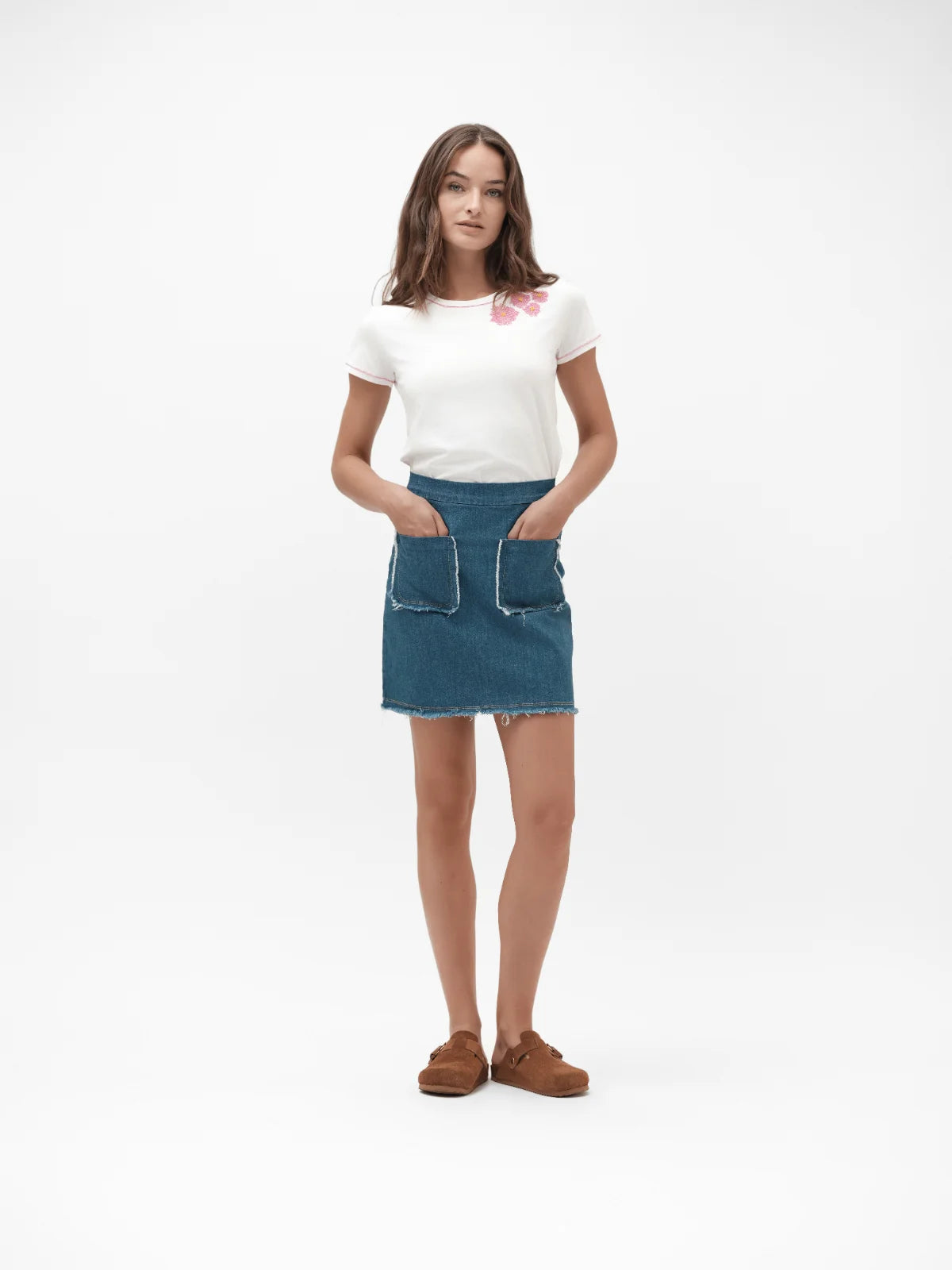 ROSY – MINIGONNA DENIM 7oz TASCHE A TOPPA WHITE WISE