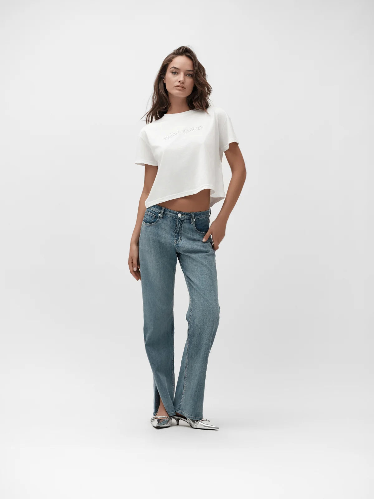 CROP TOP SCRITTA STRASS CIAO AMO WHITE WISE