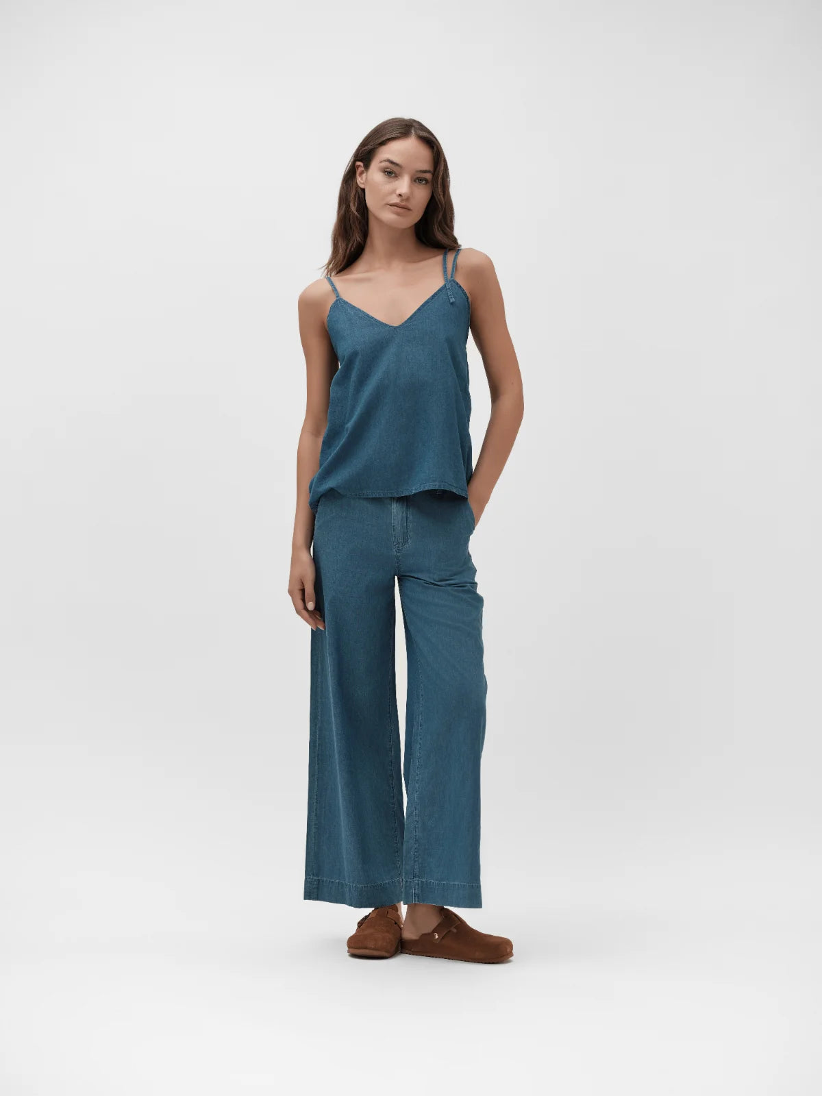 PANTALONE AMPIO IN CHAMBRAY WHITE WISE