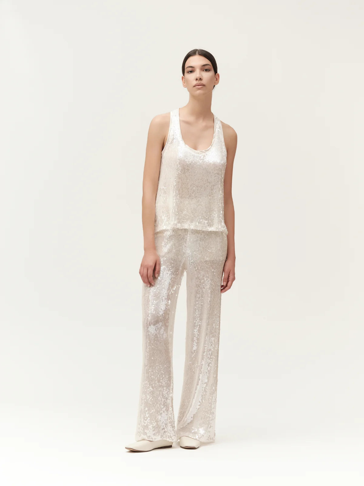 PANTAPALAZZO IN PAILLETTES WHITE WISE