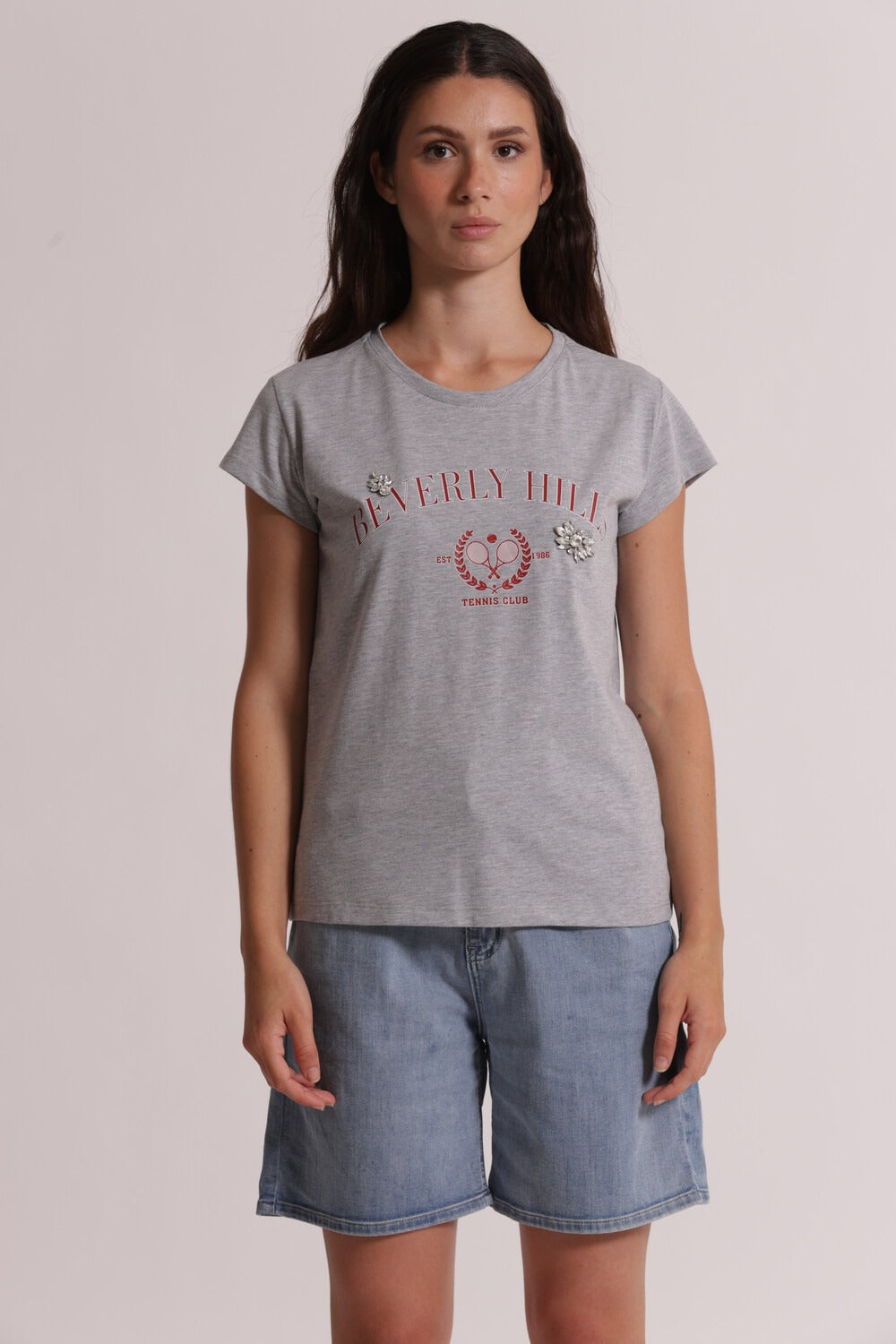 T-SHIRT "BEVERLY HILLS" CON DETTAGLI STRASS MIMI-MUA