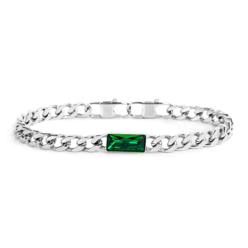 Bracciale catena grumetta con cristallo baguette centrale MARLU'