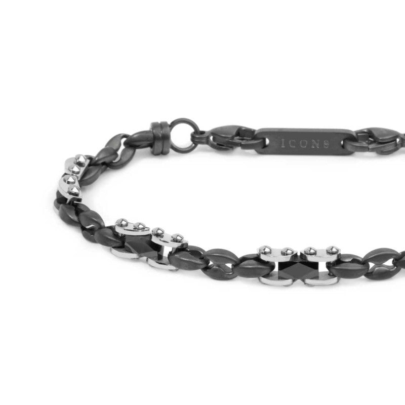 Bracciale catena marine con elementi acciaio e ceramica sfaccettata nera lucida MARLU'