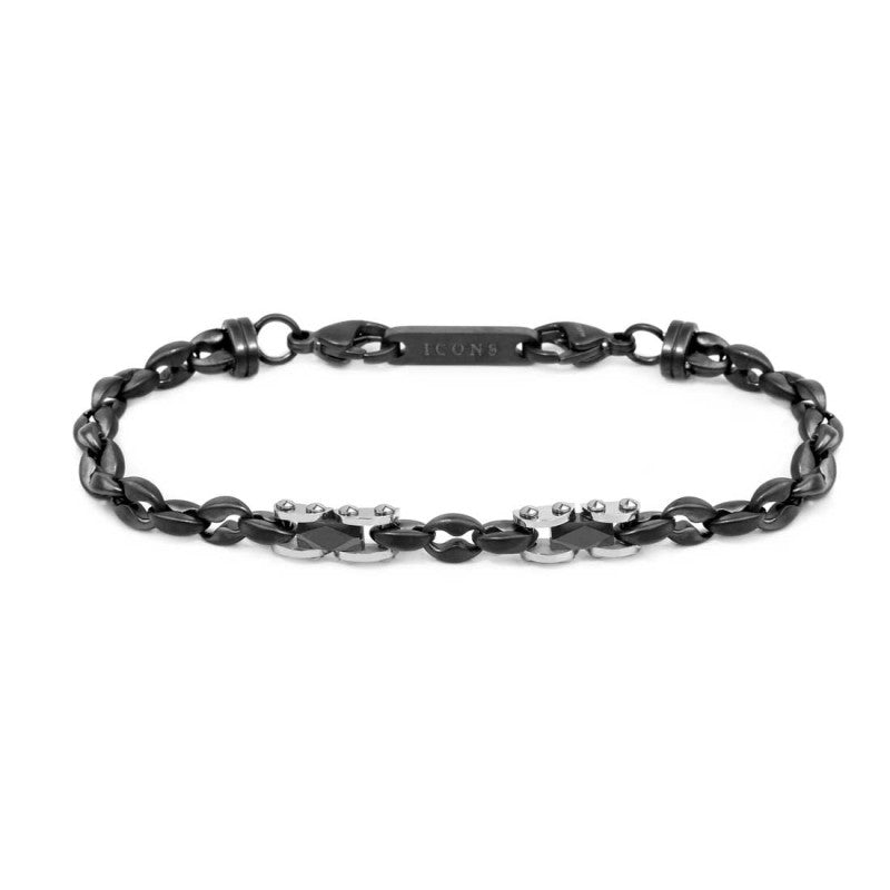 Bracciale catena marine con elementi in acciaio con ceramica sfaccettata nera lucida MARLU'