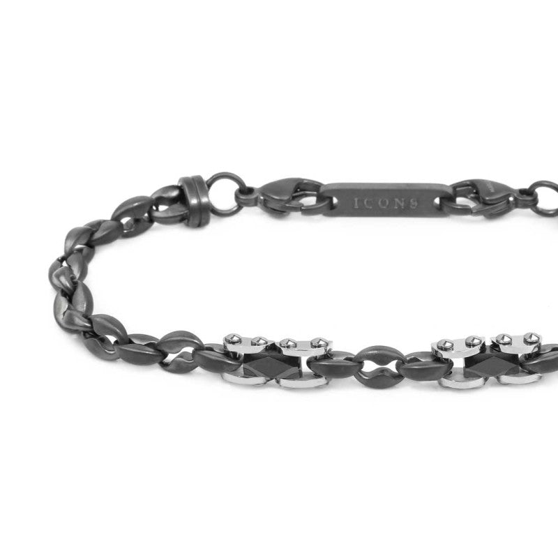 Bracciale catena marine con elementi in acciaio con ceramica sfaccettata nera lucida MARLU'