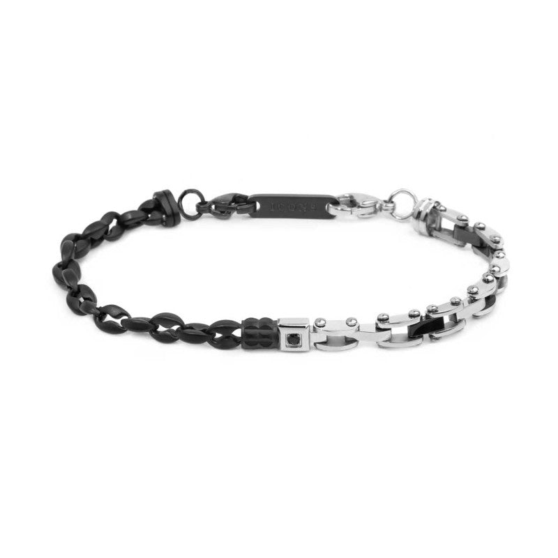 Bracciale catena marine e catena con elementi in acciaio e in ceramica sfaccettata nera lucida MARLU'