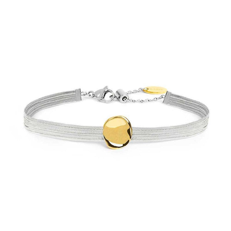 Bracciale catena snake piatta multifilo con bottone martellato Marlù