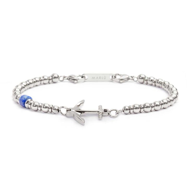 Bracciale con ancora elementi in ematite ed acciaio e rondelle sodalite Marlù