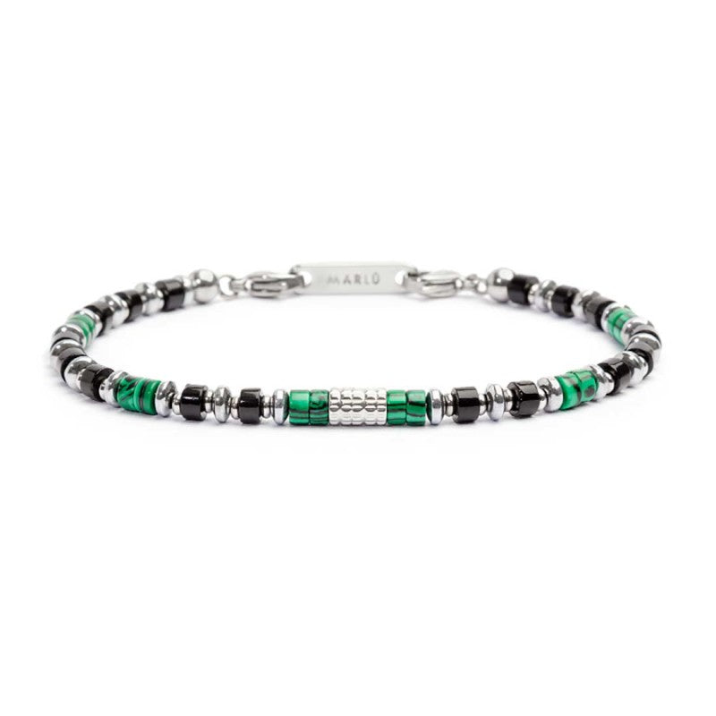 Bracciale con rondelle in malachite ed onice nera e cilindro diamantato MARLU'