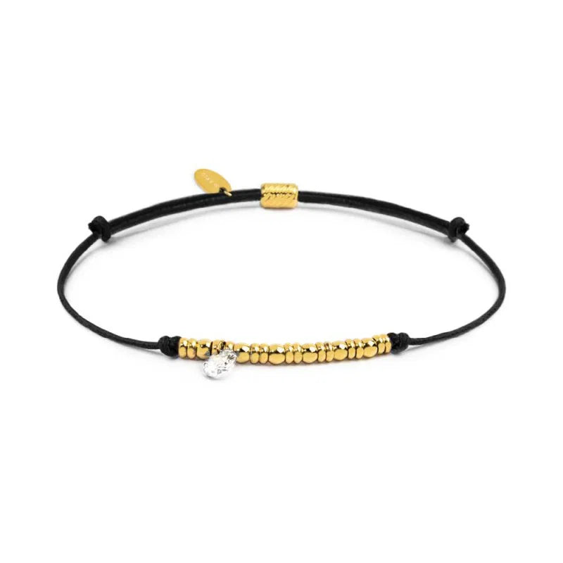 Bracciale cordino con elementi acciaio e zircone pendente Marlù
