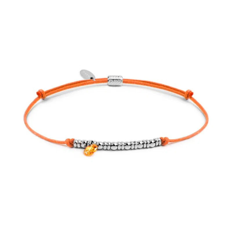 Bracciale cordino con elementi acciaio e zircone pendente Marlù