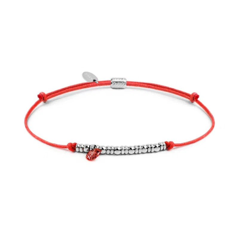 Bracciale cordino con elementi acciaio e zircone pendente Marlù