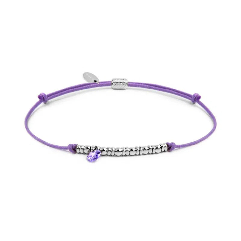Bracciale cordino con elementi acciaio e zircone pendente Marlù