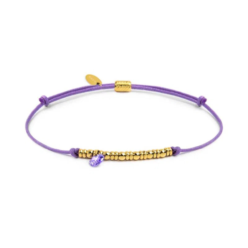 Bracciale cordino con elementi acciaio e zircone pendente Marlù