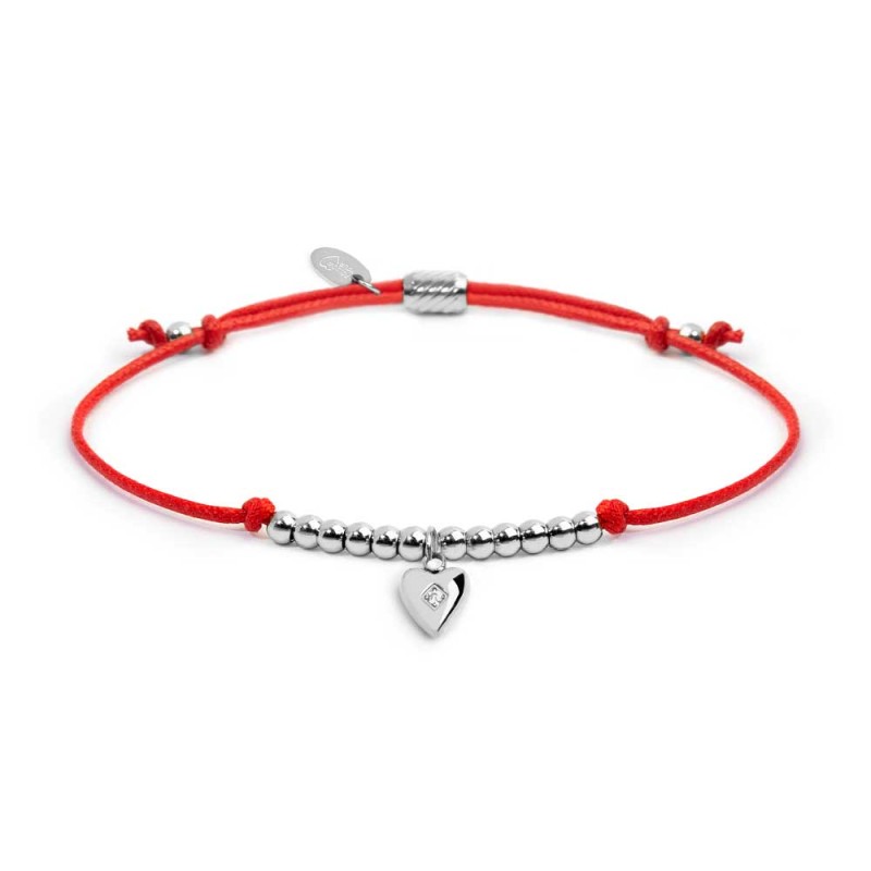 Bracciale cordino con pendente cuore con zircone Marlu