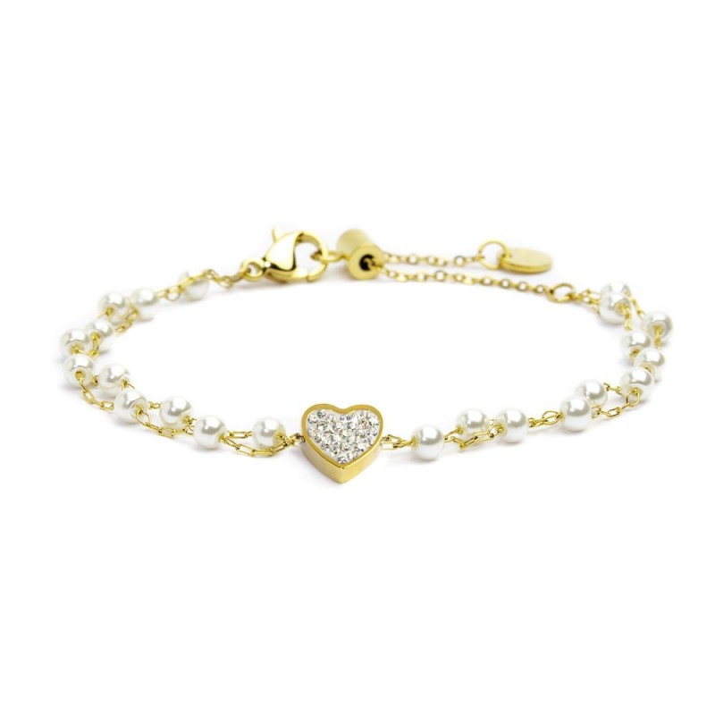 Bracciale cuore cristalli doppia catena con perle MARLU'