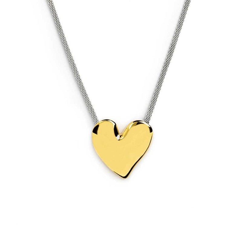 Collana catena mesh con cuore irregolare martellato Marlù