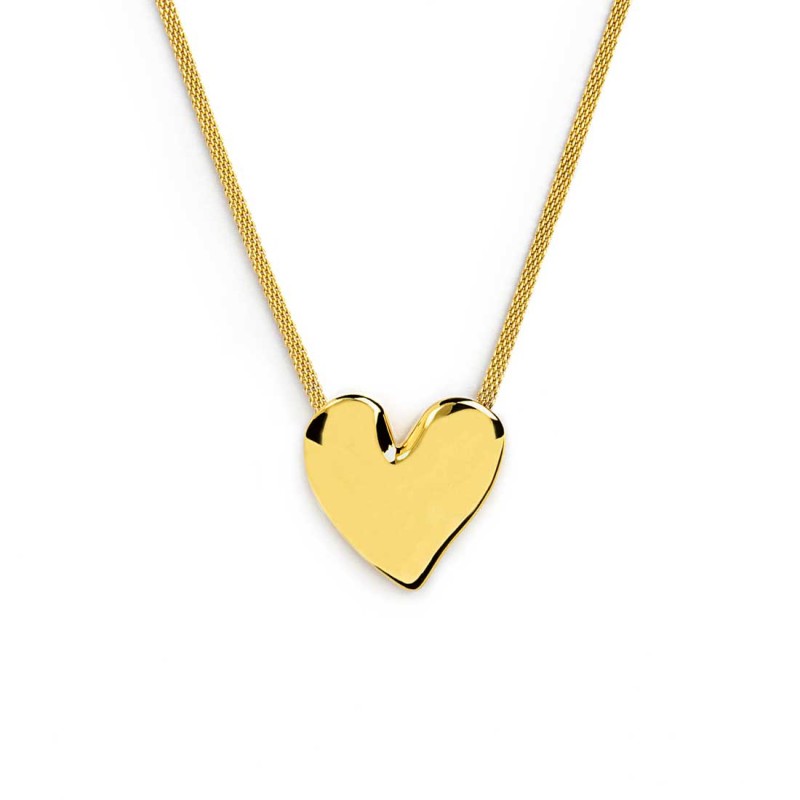Collana catena mesh con cuore irregolare martellato Marlù