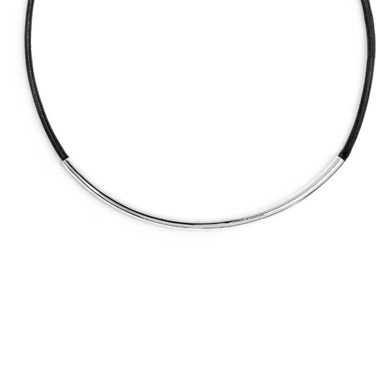 Collana cordino cerato nero con tubolare centrale Marlù