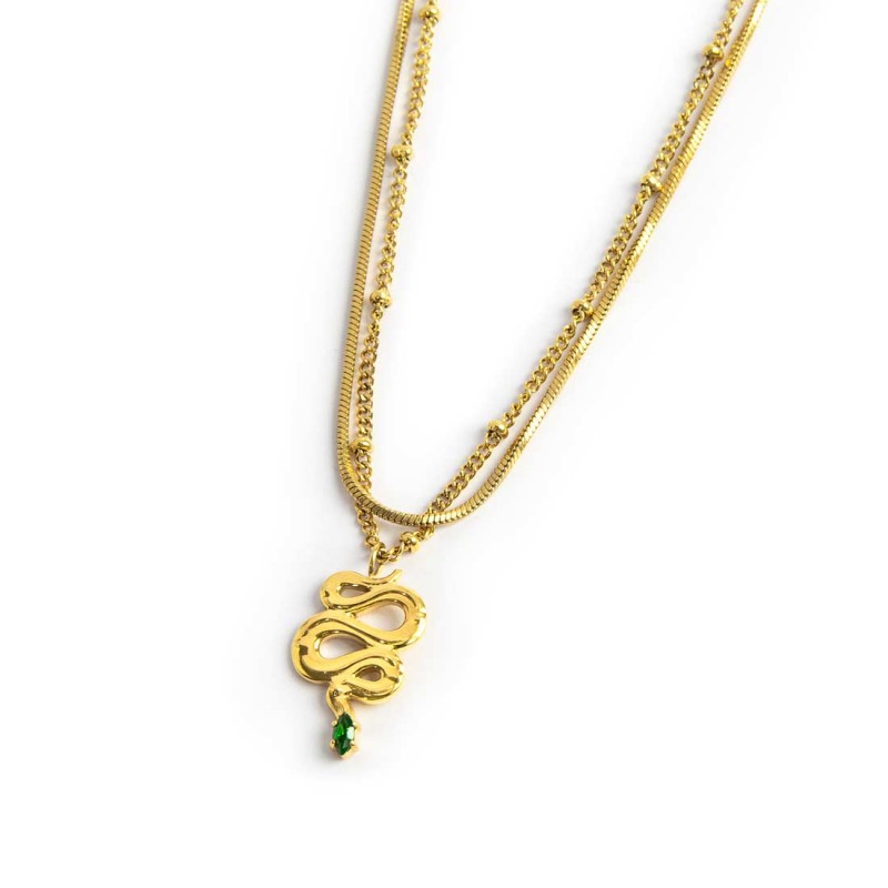 Collana doppia catena snake quadrata con serpente pendente Marlù