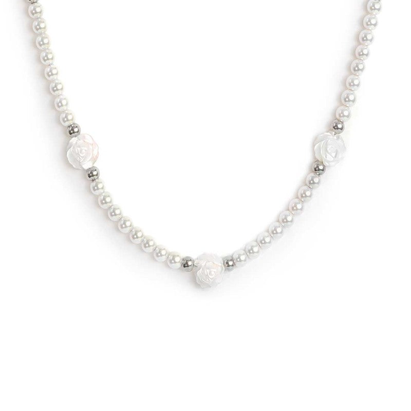 Collana perle con rosa in madreperla Marlù