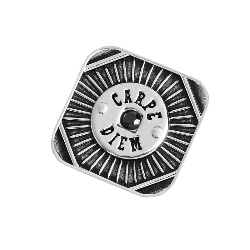 Piastrina quadrata carpe diem con zircone nero changy